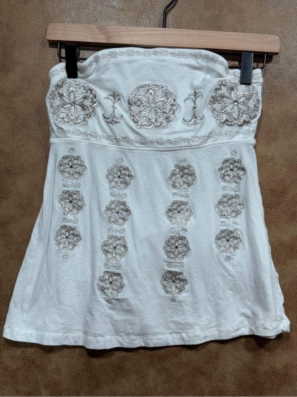 The Limited White Silver Embroidered Strapless Tube Top Y2K Size M